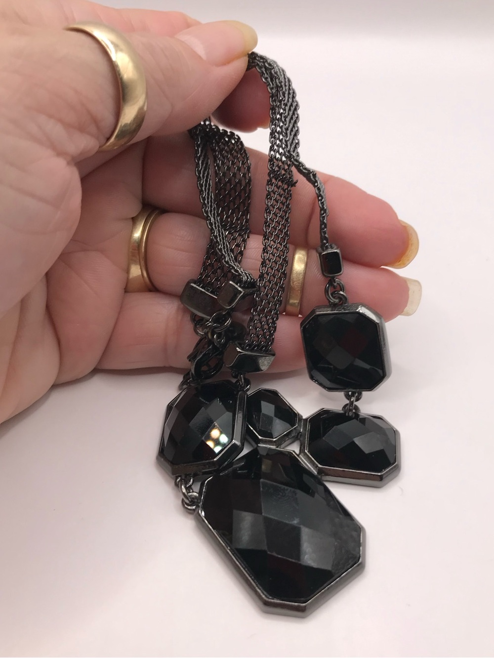 Lia Sophia Gunmetal & Black Faceted Statement Necklace - Picture 11 of 11